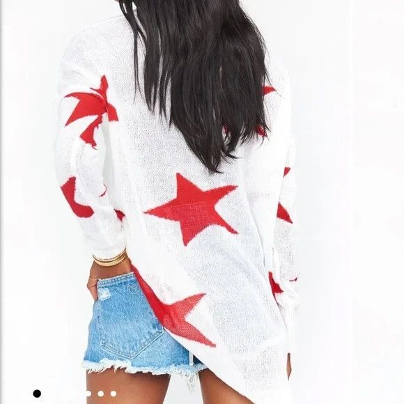 Show Me Your Mumu Bronson Star Tossed Red Star Oversized Pullover Sweater Sz XS - Picture 7 of 16